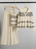 Luxe 3-Delige Beige/Wit Set – Vest, Top & Wide Leg Broek