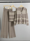 Luxe 3-Delige Taupe/Wit Set – Vest, Top & Wide Leg Broek