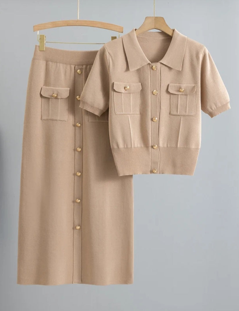 “Cozy Knitwear Set – Vest+Rok (lente/zomer)