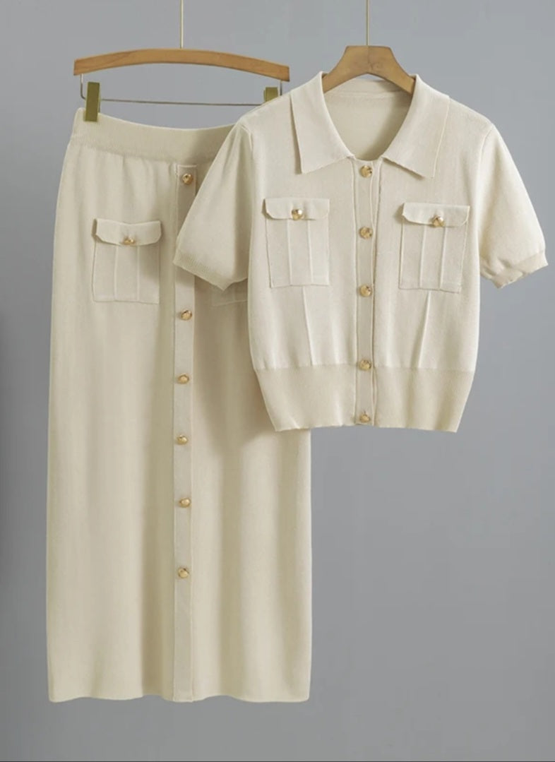 “Cozy Knitwear Set – Vest+Rok ( korte mouwen)